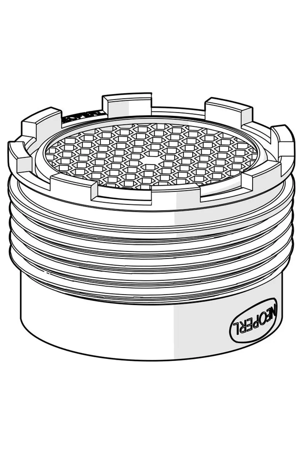 Luftsprudler von HANSA mit einem gehäuseähnlichen Design und runder, perforierter Oberseite zur Luftzirkulation, montierbar auf verschiedenen Oberflächen.